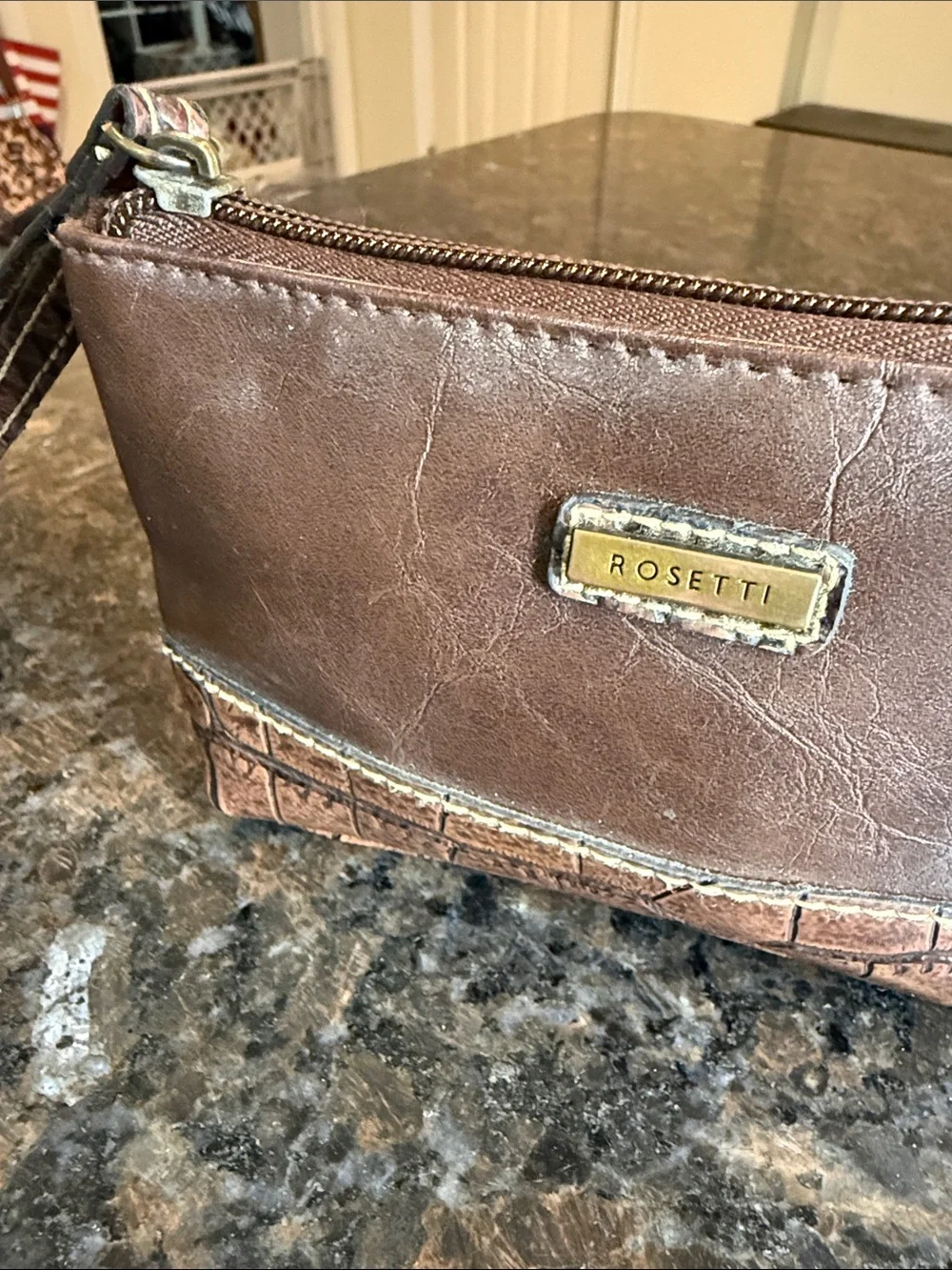 Rosetti Two-Tone Brown Croc-Accent Leather Clutch